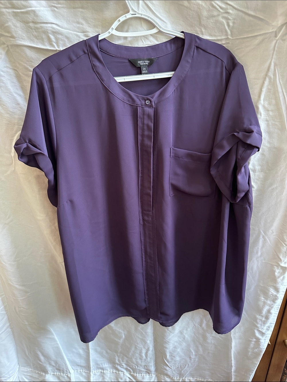 Simply Vera Vera Wang Plum Button-Front Short Sleeve Blouse
